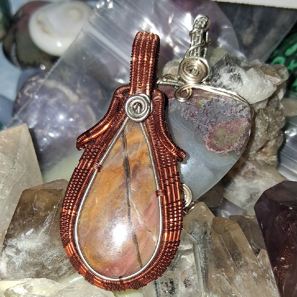Elegant Copper Wire Wrapped Jasper Pendant